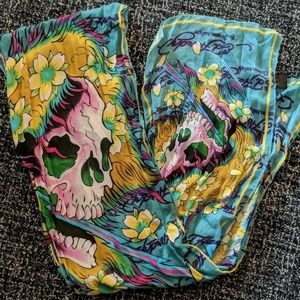 Ed Hardy pink skull with floral detail scarf